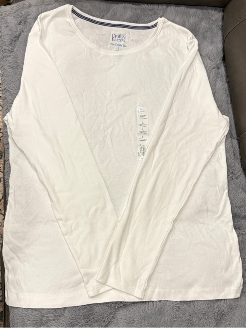 NWT Women’s Size L Croft & Barrow White Long Sleeve Crewneck Top